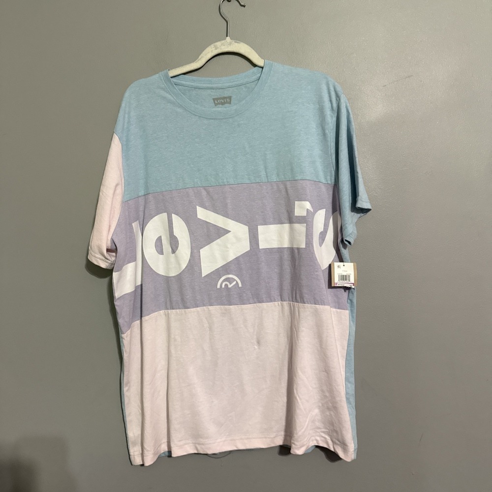 Levi's Color Block Blue Pink Purple Logo T Shirt XXL Y2K 90s Read‎